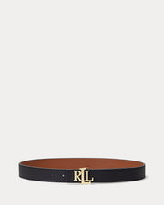 Ralph Lauren Logo Reversible Pebbled Leather Belt Black/Lauren Tan Çift Taraflı Kadın Deri Kemer