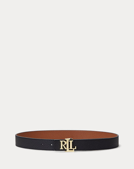 Ralph Lauren Logo Reversible Pebbled Leather Belt Black/Lauren Tan Çift Taraflı Kadın Deri Kemer
