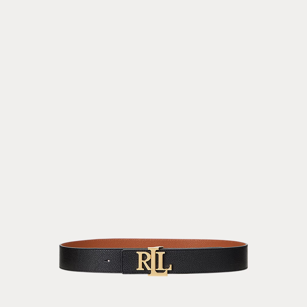 Ralph Lauren Reversible Pebbled Leather Wide Belt ( 4cm ) Black/Lauren Tan