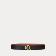 Ralph Lauren Reversible Pebbled Leather Wide Belt ( 4cm ) Black/Lauren Tan