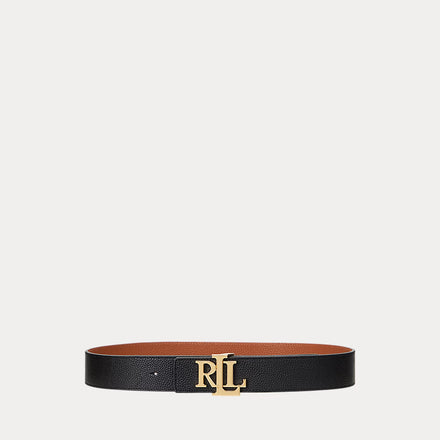 Ralph Lauren Reversible Pebbled Leather Wide Belt ( 4cm ) Black/Lauren Tan