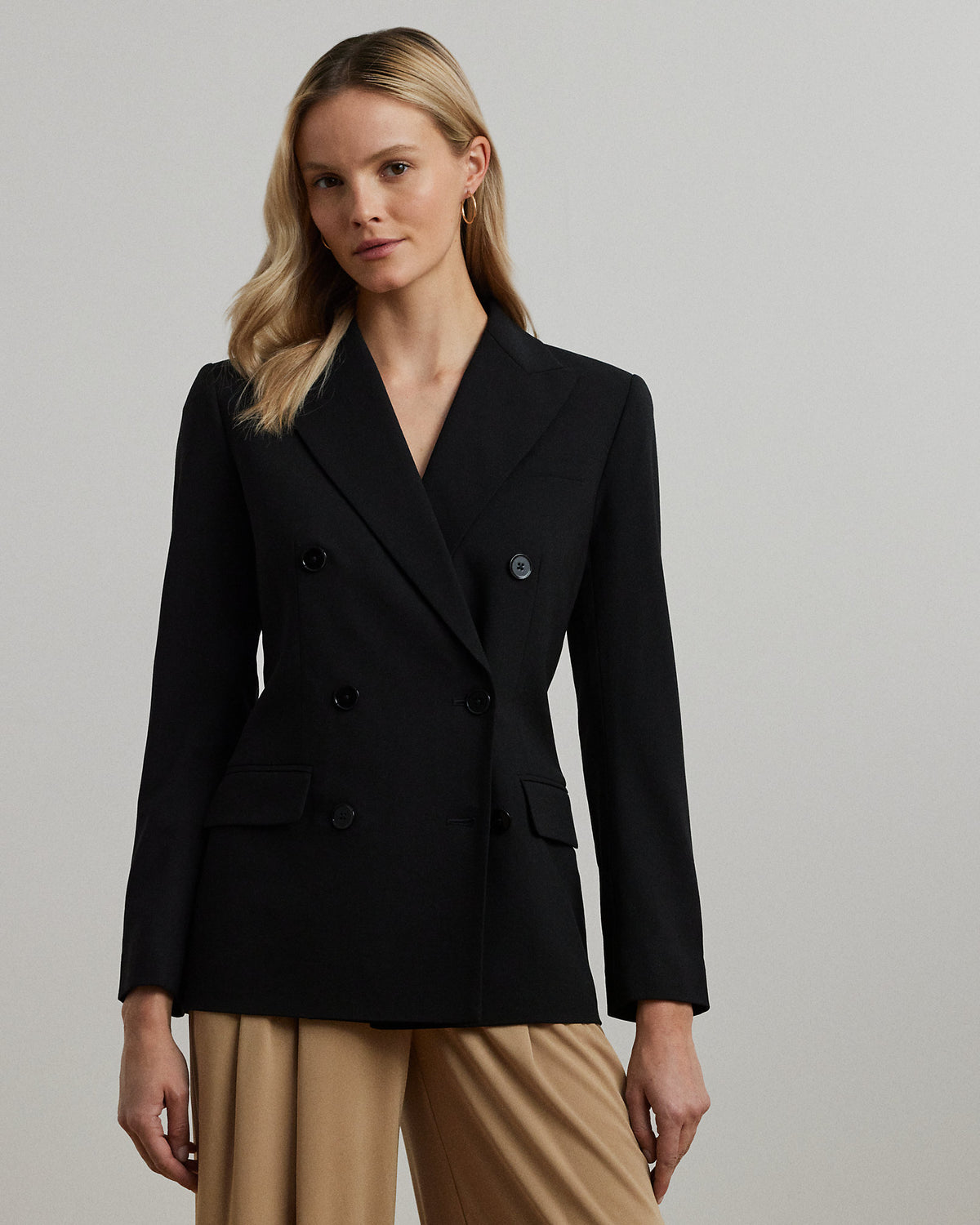 Ralph Lauren Women's Double-Breasted Wool Crepe Blazer-Polo Black