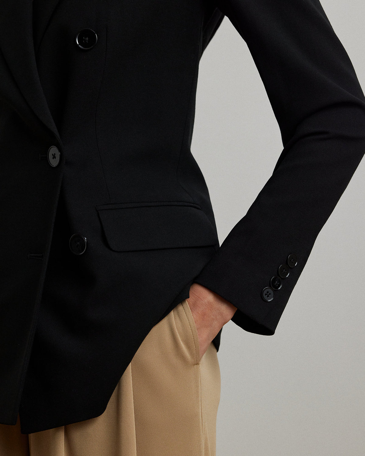 Ralph Lauren Women's Double-Breasted Wool Crepe Blazer-Polo Black