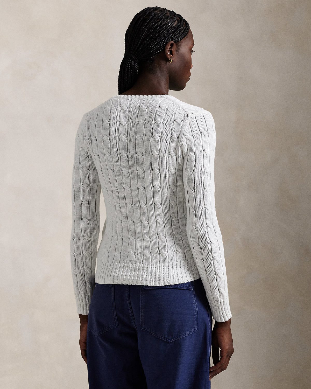Ralph Lauren Women Cable-Knit Cotton V-Neck Sweater  -  White