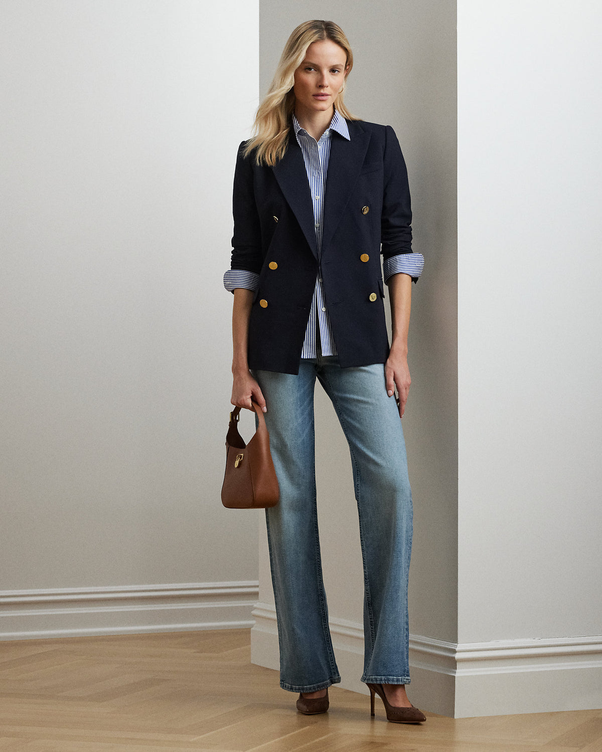 Ralph Lauren Women's Double-Breasted Wool Crepe Blazer-Lauren Navy