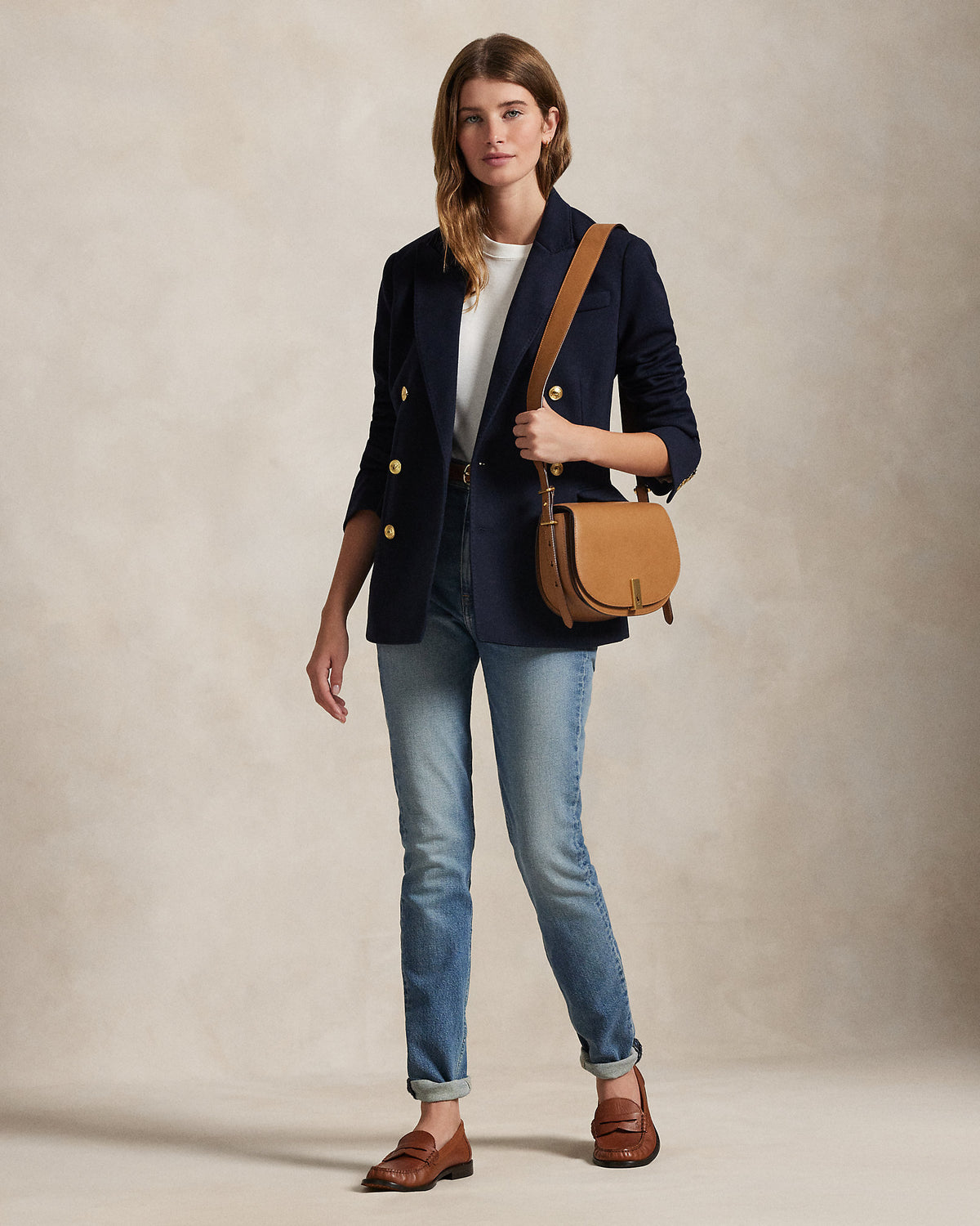 Ralph Lauren Women's Double-Breasted Knit Blazer-Park Avenue Navy