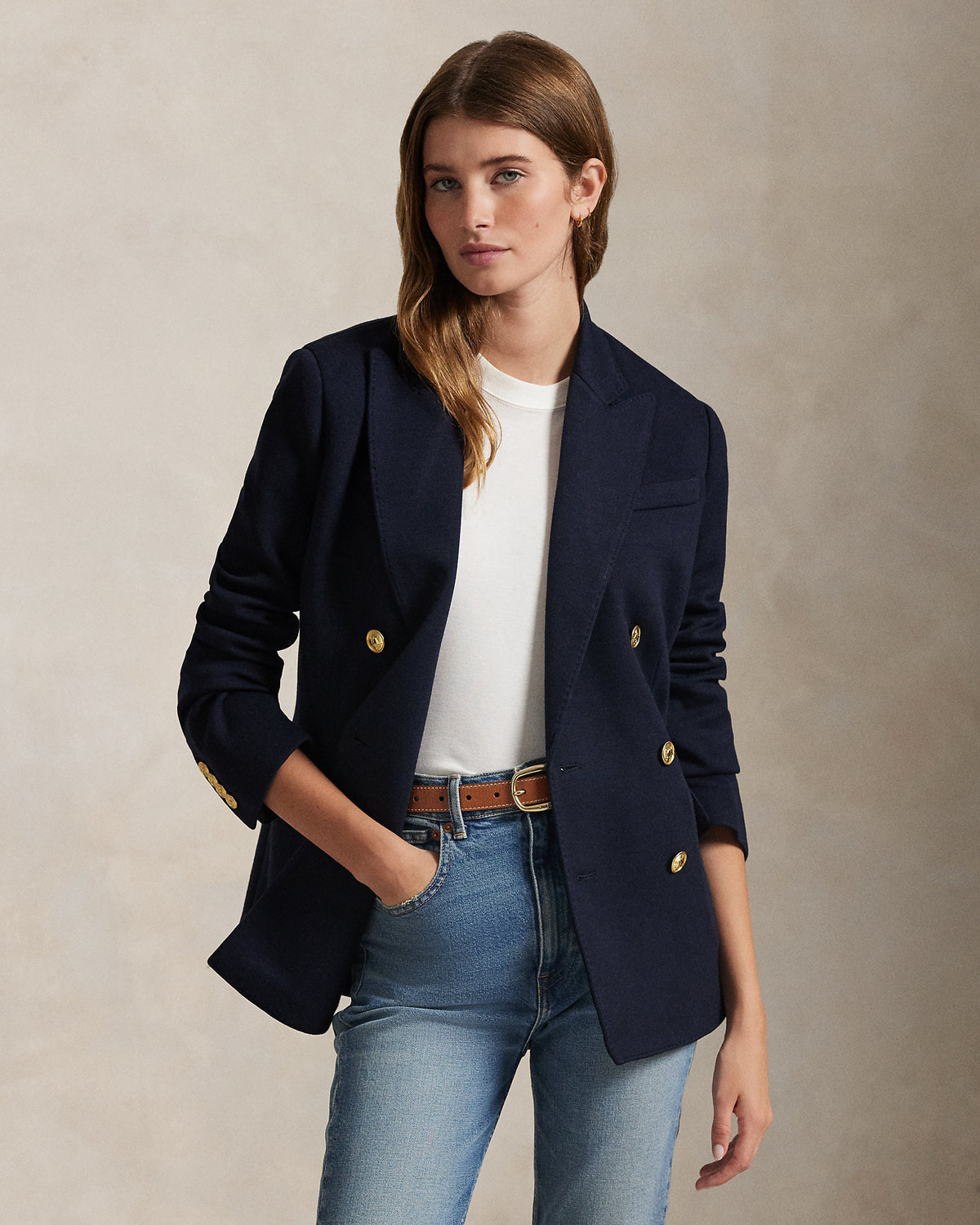 Ralph Lauren Women's Double-Breasted Knit Blazer-Park Avenue Navy
