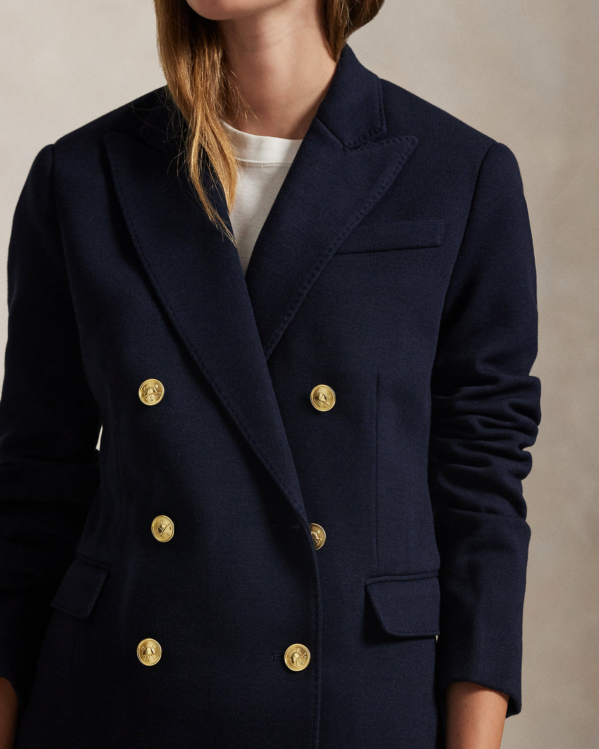 Ralph Lauren Women's Double-Breasted Knit Blazer-Park Avenue Navy