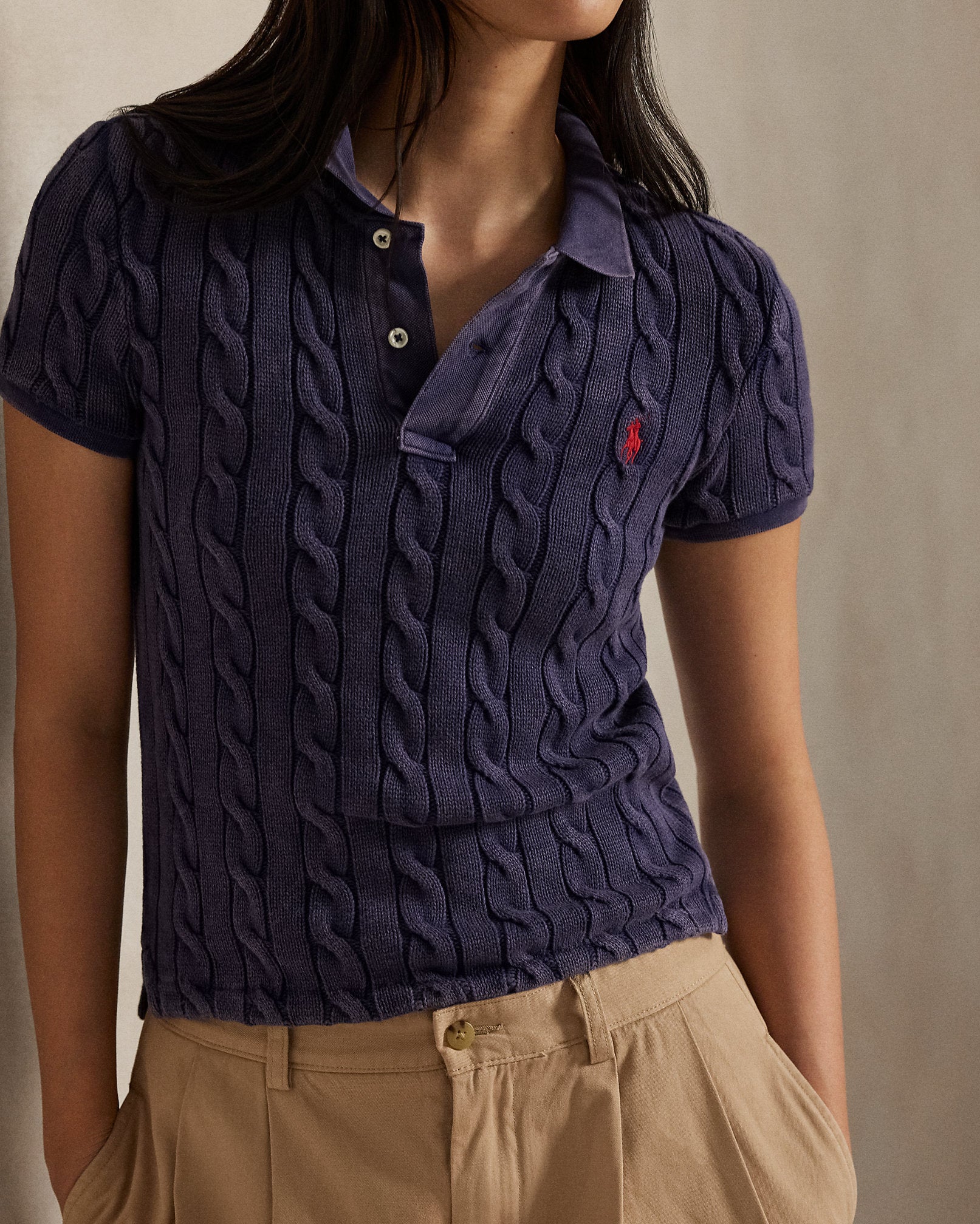 Ralph Lauren Women Cable-Knit Polo Shirt-Newport Navy – Kanadadan