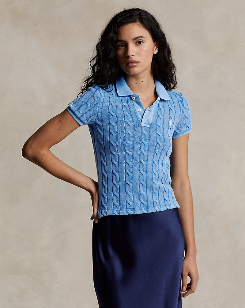 Ralph Lauren Women Cable-Knit Polo Shirt  -  Colby Blue