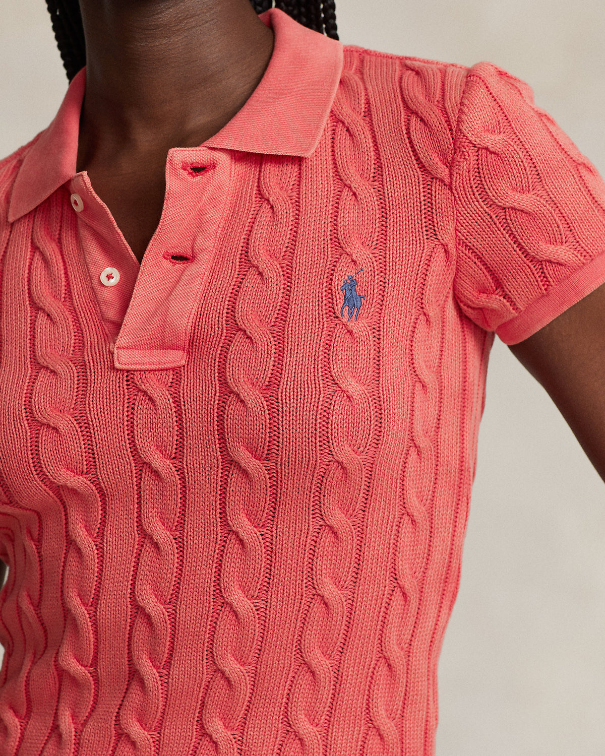 Ralph Lauren Women Cable-Knit Polo Shirt  -  RL Red