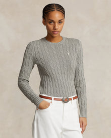 Ralph Lauren Women Cable-Knit Cotton Crewneck Sweater  -  Fawn Grey Heather