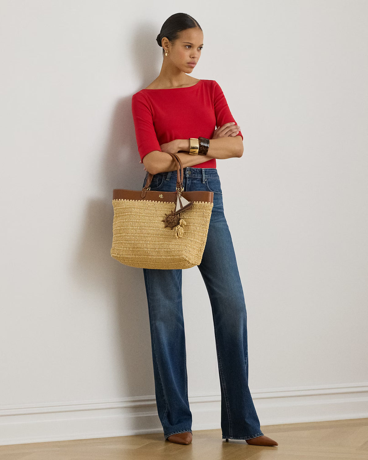Ralph Lauren Women Stretch Cotton Boatneck Tee  -  Cruise Red