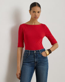 Ralph Lauren Women Stretch Cotton Boatneck Tee  -  Cruise Red