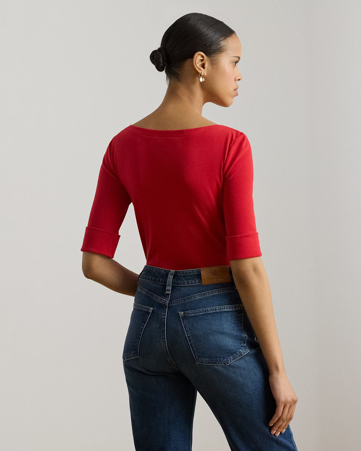 Ralph Lauren Women Stretch Cotton Boatneck Tee  -  Cruise Red