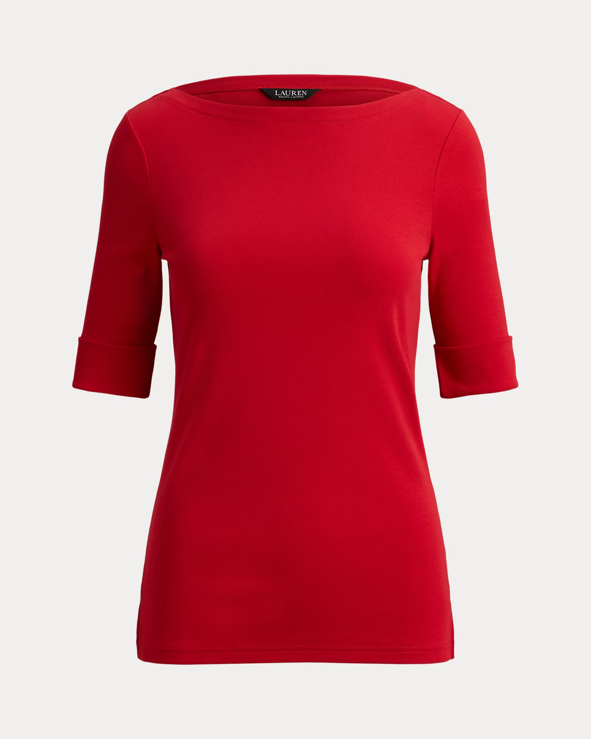 Ralph Lauren Women Stretch Cotton Boatneck Tee  -  Cruise Red