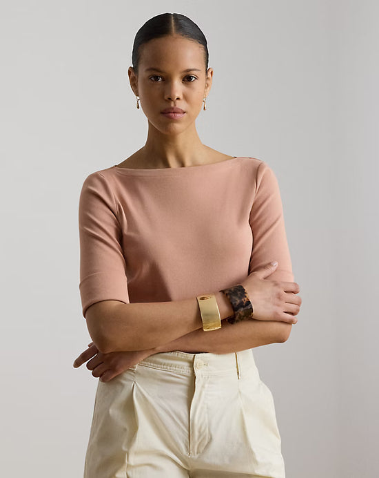 Ralph Lauren Women Stretch Cotton Boatneck Tee  -  Pink Sienna