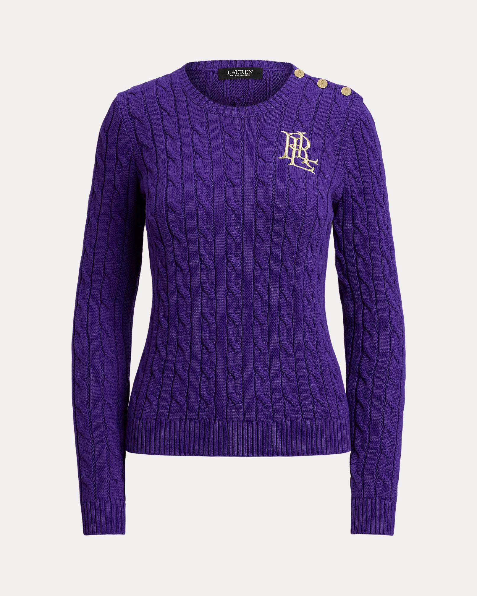 Ralp Lauren Button-Trim Cable-Knit Cotton Sweater- Violet Gem