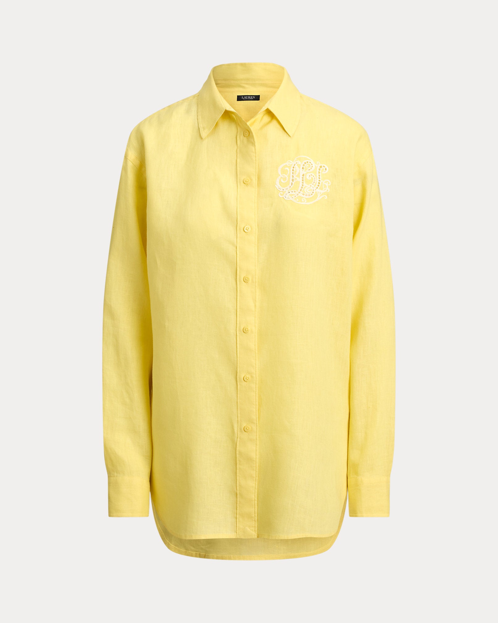 Ralph Lauren Women Relaxed Fit Eyelet-Logo Linen Shirt  -  Lemon Sorbet