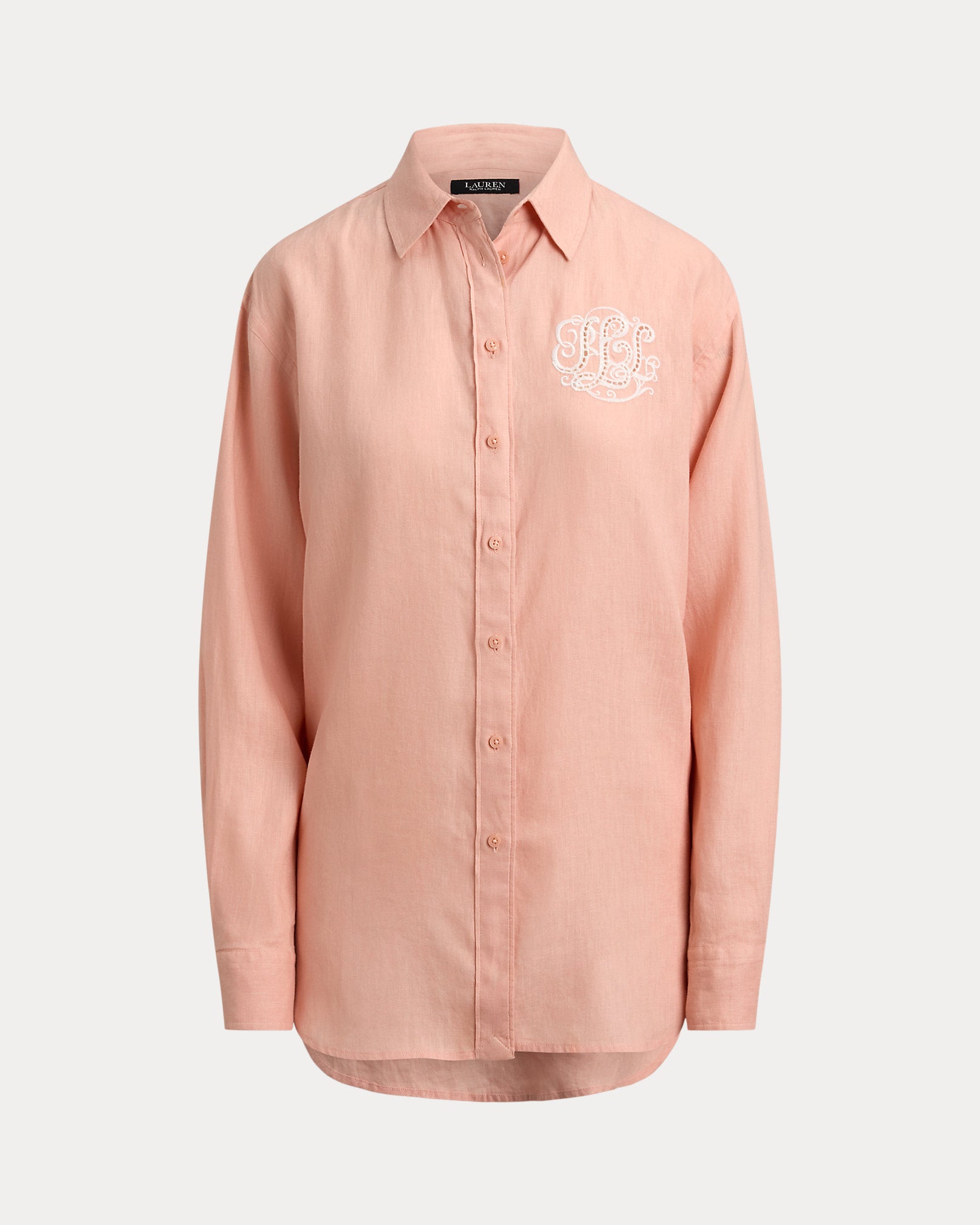 Ralph Lauren Women Relaxed Fit Eyelet-Logo Linen Shirt  -  Pink Rhodonite