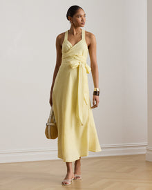 Ralph Lauren Women Striped Tie-Front Linen Midi Dress  -  Yellow/White