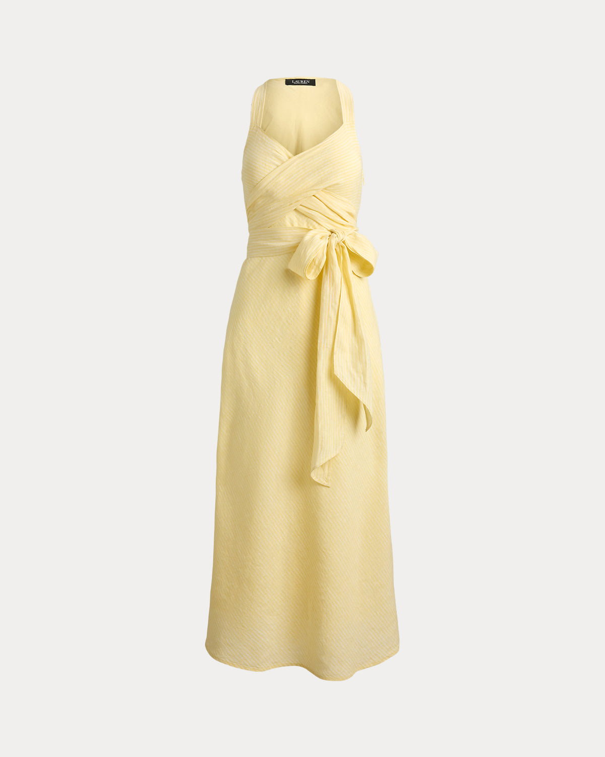 Ralph Lauren Women Striped Tie-Front Linen Midi Dress  -  Yellow/White