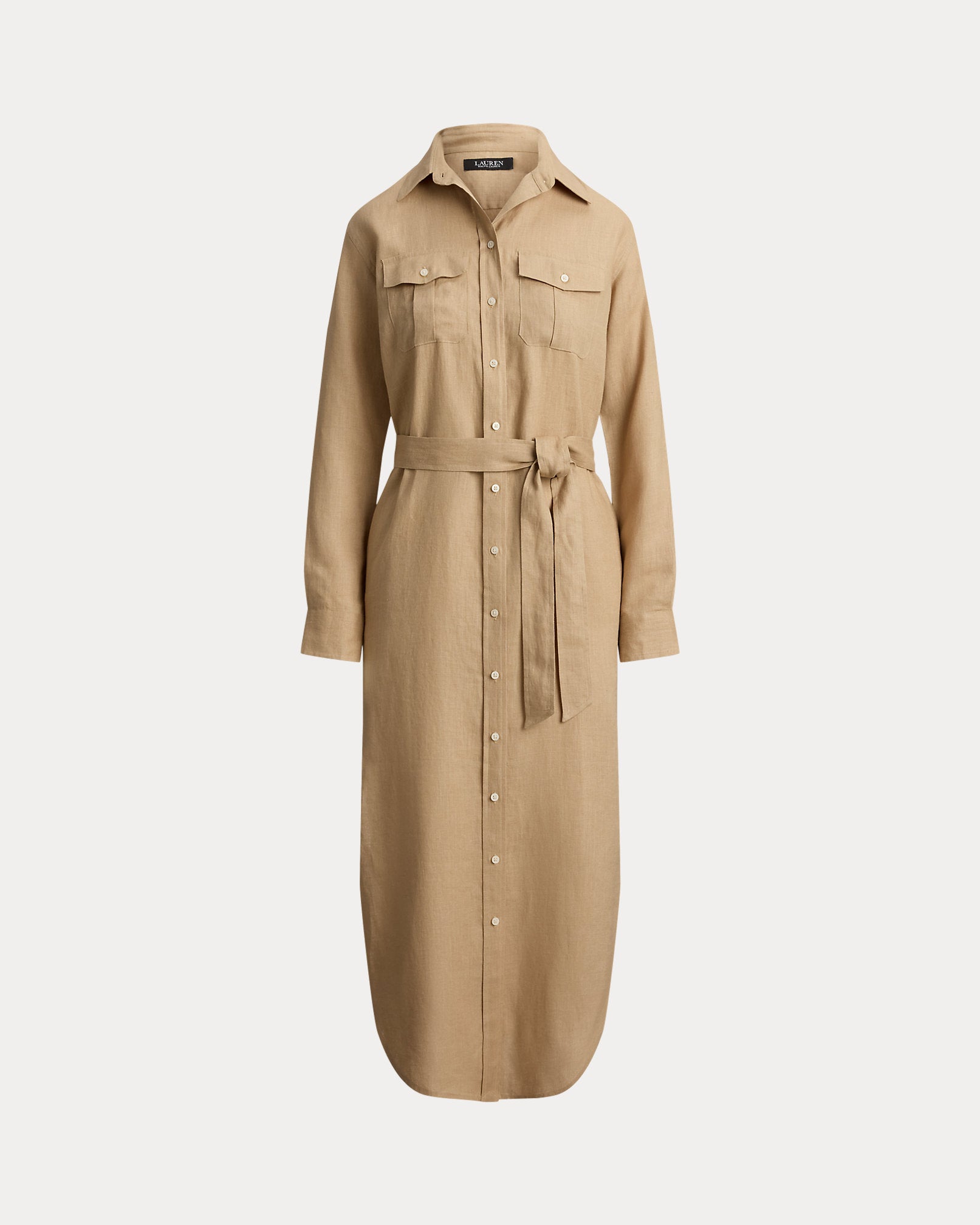 Ralph Lauren Women Belted Linen Midi Shirtdress  -  Birch Tan