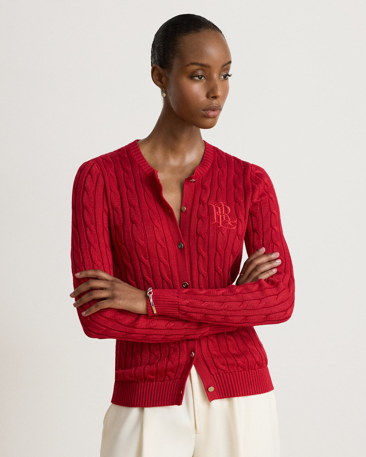 Ralph Lauren Cable-Knit Cotton-Blend Cardigan- Ralph Red