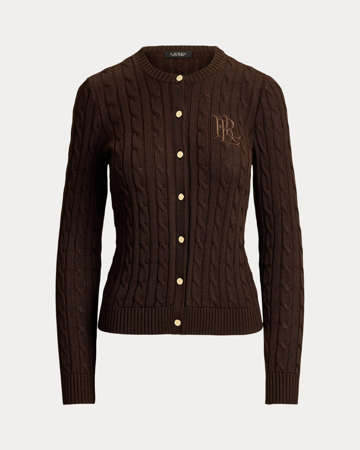 Ralph Lauren Cable-Knit Cotton-Blend Cardigan- Circuit Brown