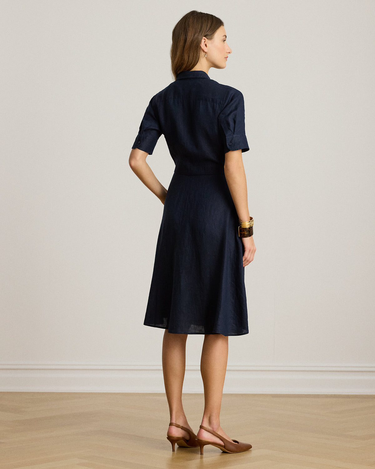 Ralph Lauren Women Tie-Front Linen Shirtdress  -  Lauren Navy