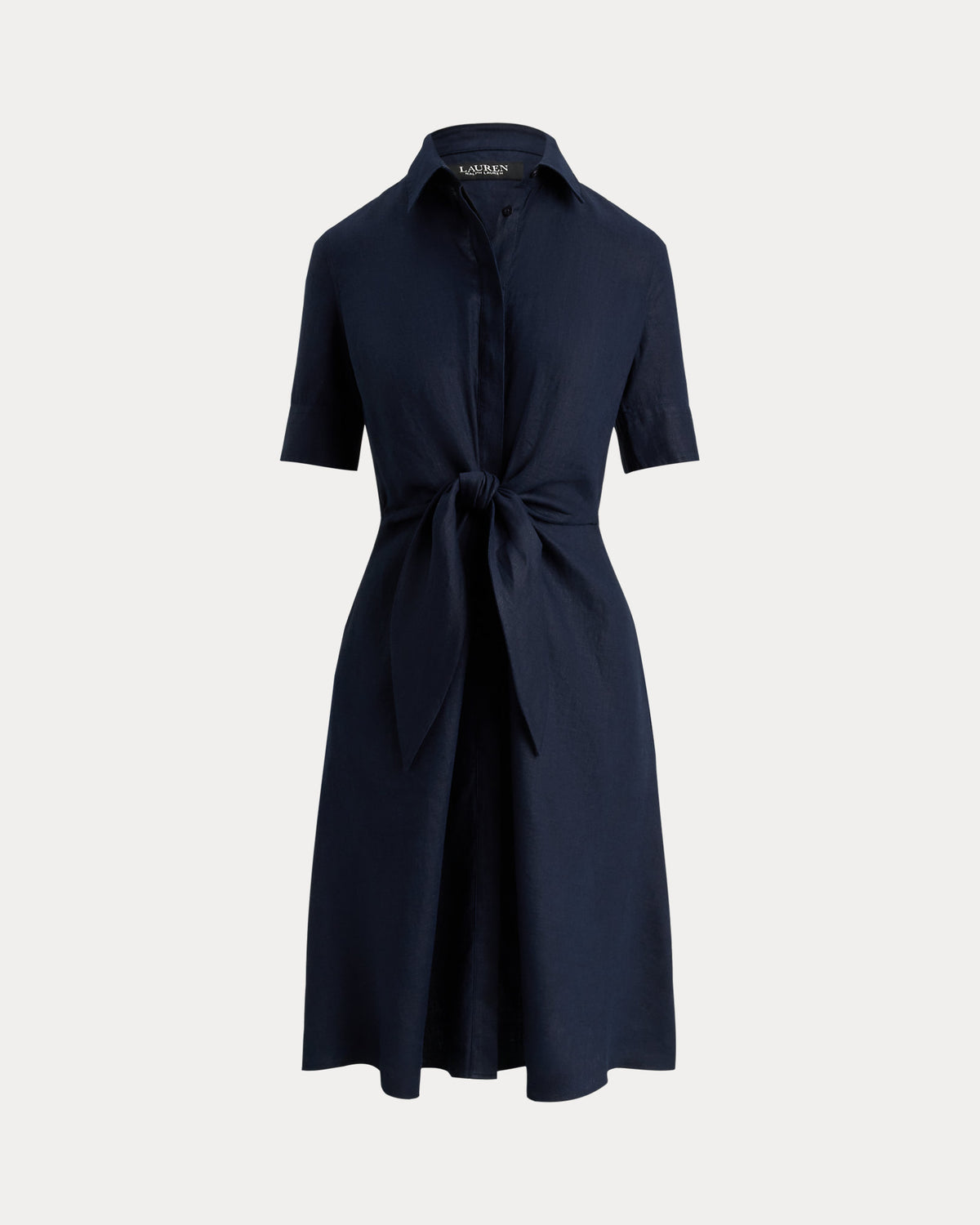 Ralph Lauren Women Tie-Front Linen Shirtdress  -  Lauren Navy