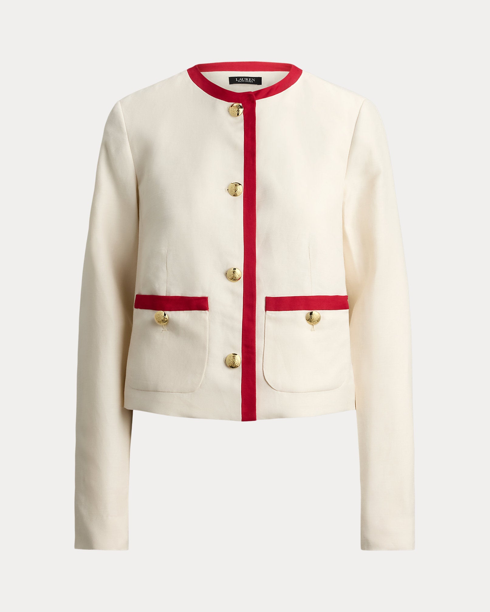 Ralph Lauren Women Two-Tone Linen-Blend Twill Blazer-Mascarpone Cream/Red