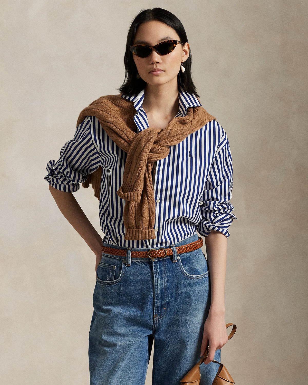 Ralph Lauren Women's Relaxed Fit Striped Cotton Shirt-Fall Royal/ White