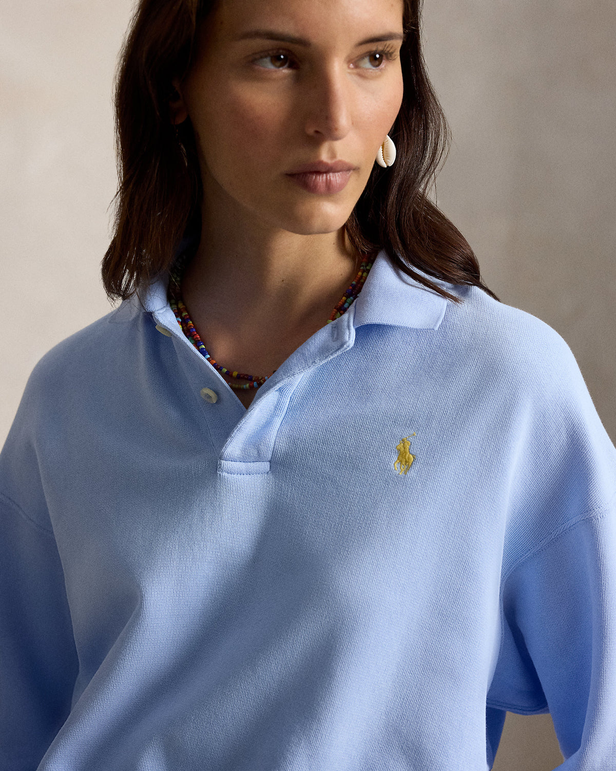 Ralph Lauren Women Lightweight Fleece Long-Sleeve Polo  -  Baby Blue