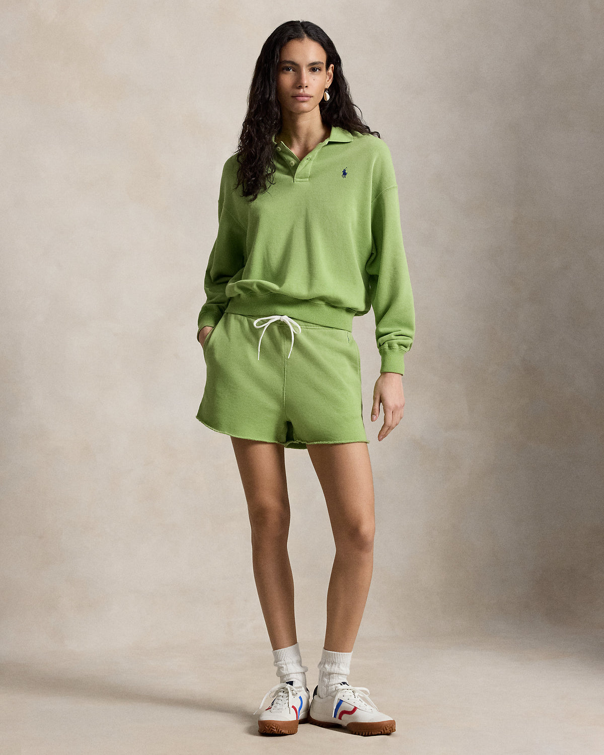 Ralph Lauren Women Lightweight Fleece Long-Sleeve Polo  -   Parakeet Green