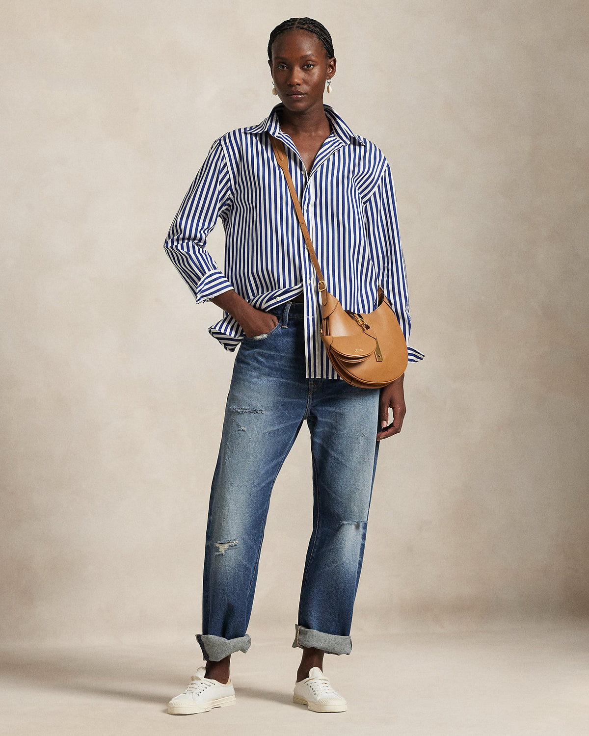 Ralph Lauren Women's Oversize Fit Striped Cotton Shirt  -  Fall Royal/White
