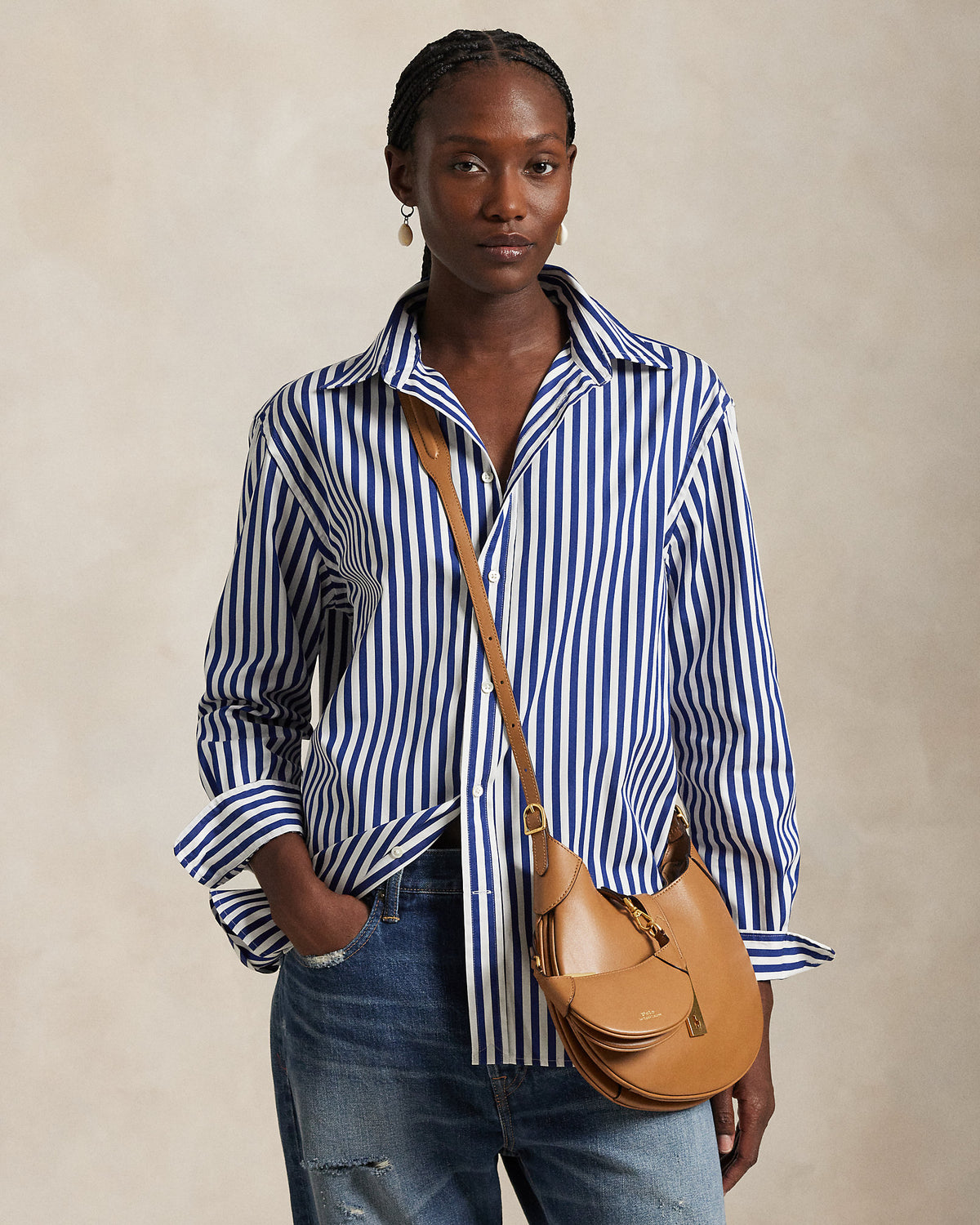 Ralph Lauren Women's Oversize Fit Striped Cotton Shirt  -  Fall Royal/White