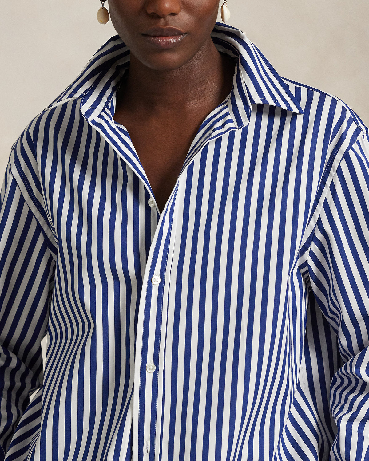 Ralph Lauren Women's Oversize Fit Striped Cotton Shirt  -  Fall Royal/White