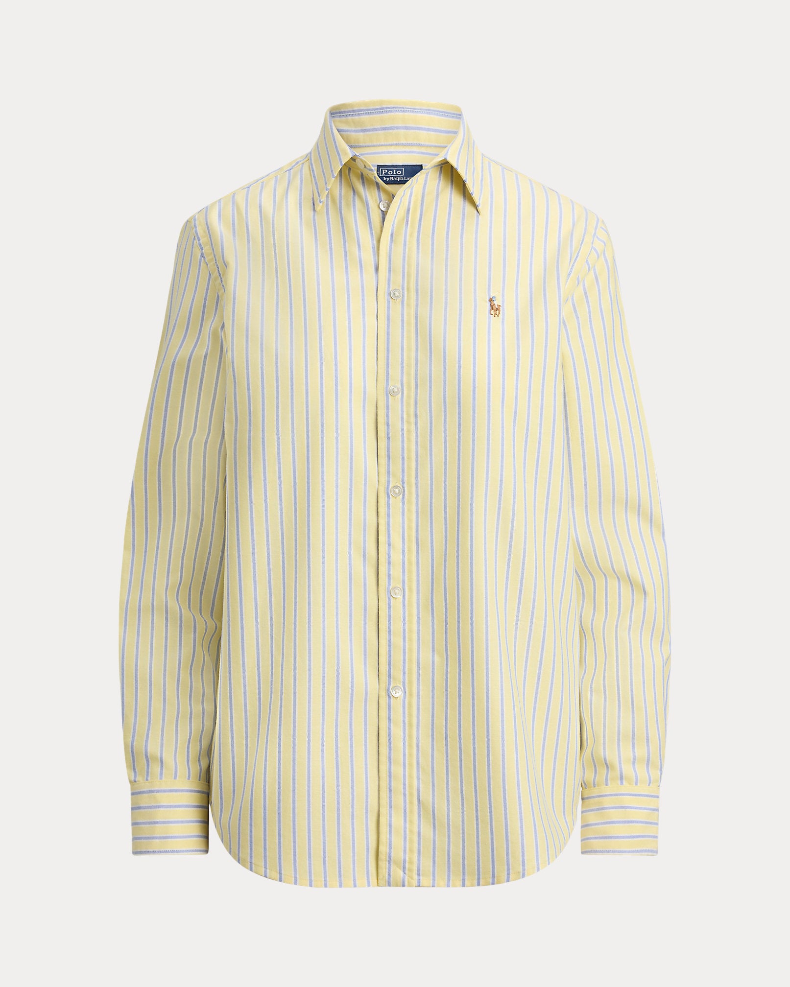 Ralph Lauren Women Classic Fit Striped Cotton Oxford Shirt  - Yellow Navy Multi