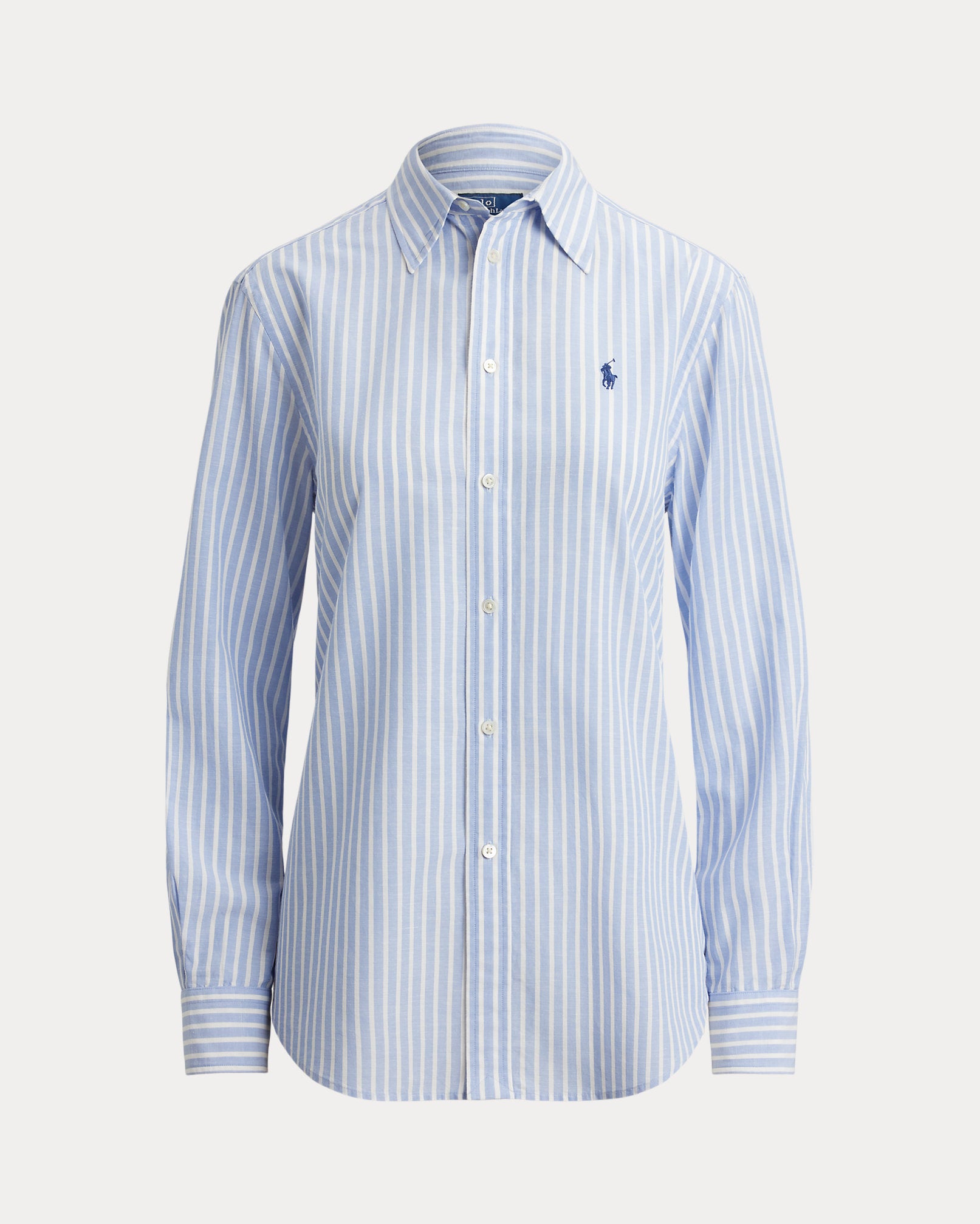 Ralph Lauren Women Classic Fit Striped Cotton-Linen Shirt  -  Dress Shirt Blue/White