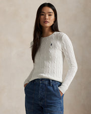 Ralph Lauren Women Cable-Knit Cotton Crewneck Sweater  - White