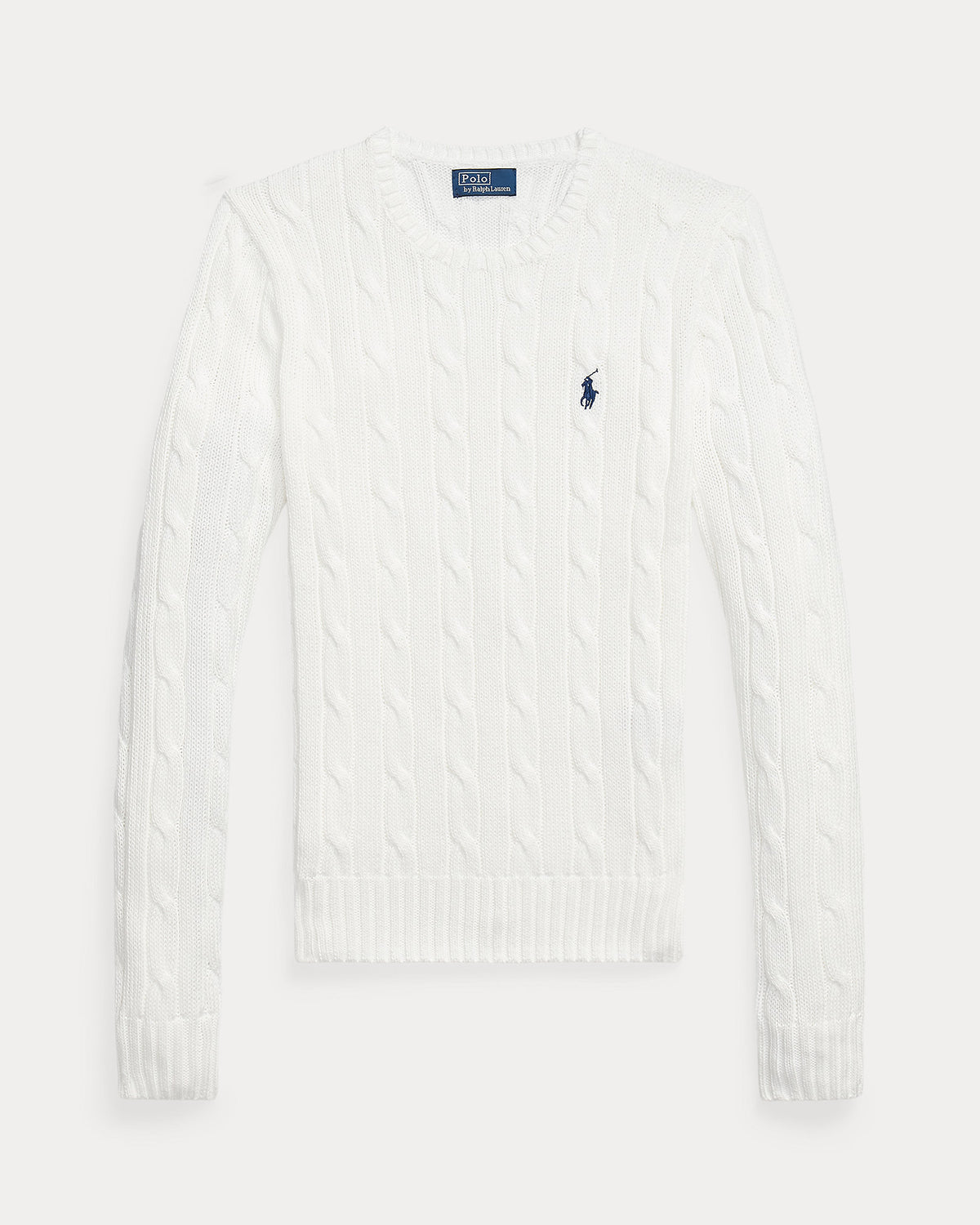 Ralph Lauren Cable-Knit Cotton Crewneck Sweater- White - Hemen Teslimde