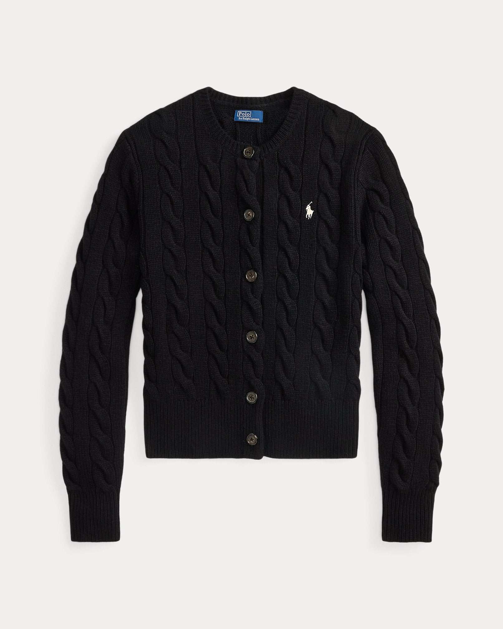Ralph Lauren Cable-Knit Wool-Cashmere Cardigan-  Polo Black