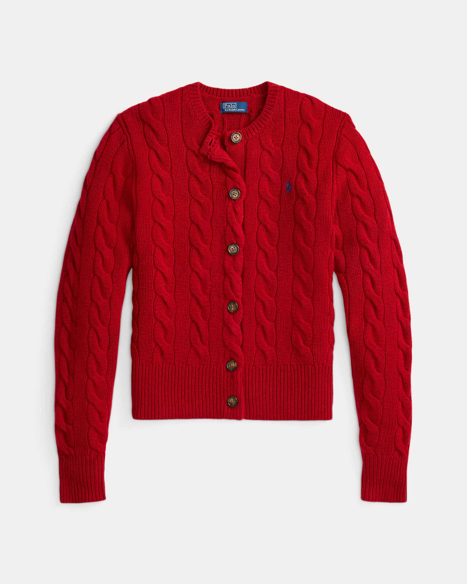 Ralph Lauren Cable-Knit Wool-Cashmere Cardigan-  Fireside Red