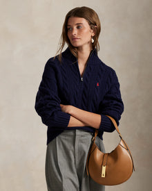 Ralp Lauren Women's Cable Wool-Cashmere Half-Zip Sweater- Hunter Navy