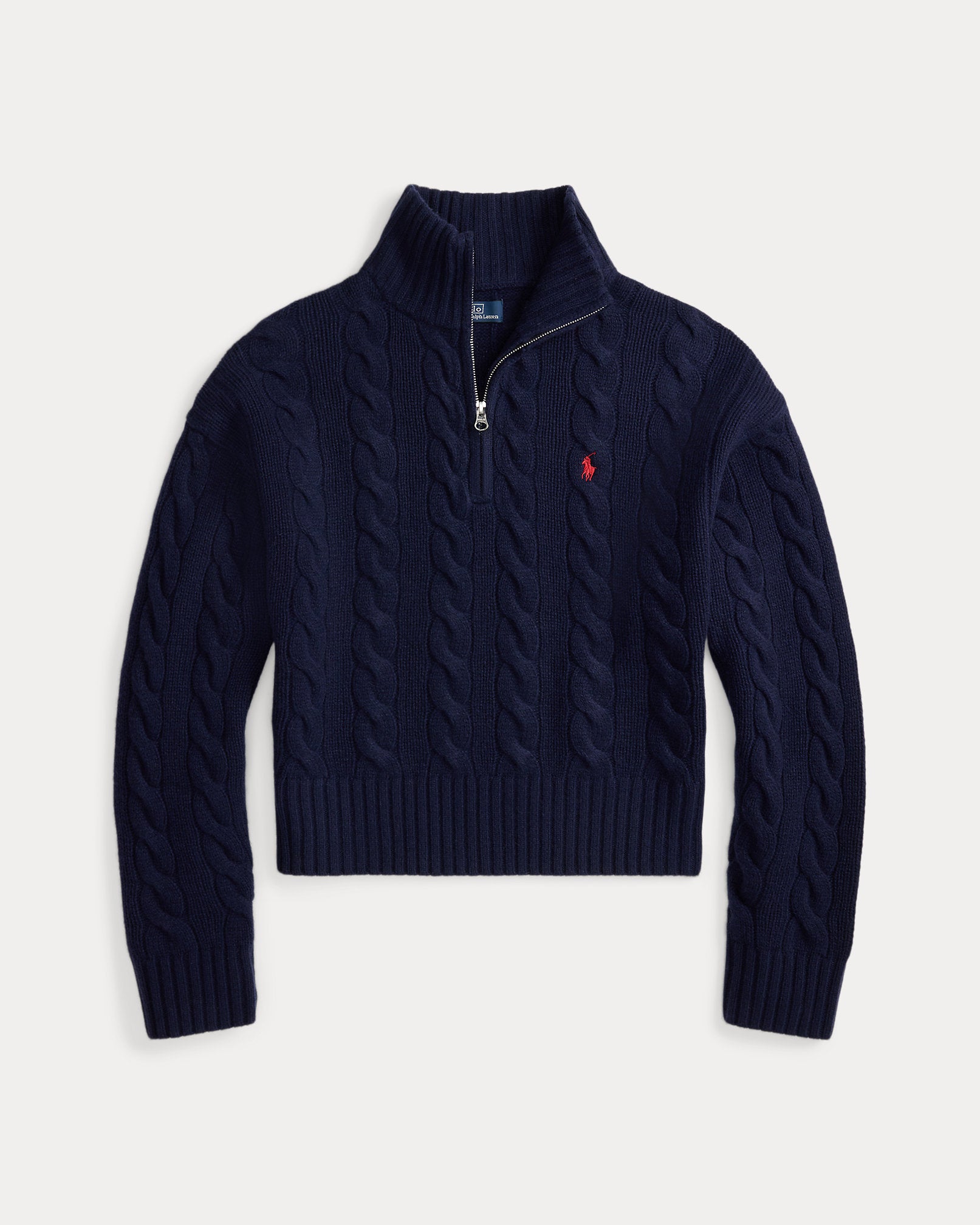 Ralp Lauren Women's Cable Wool-Cashmere Half-Zip Sweater- Hunter Navy