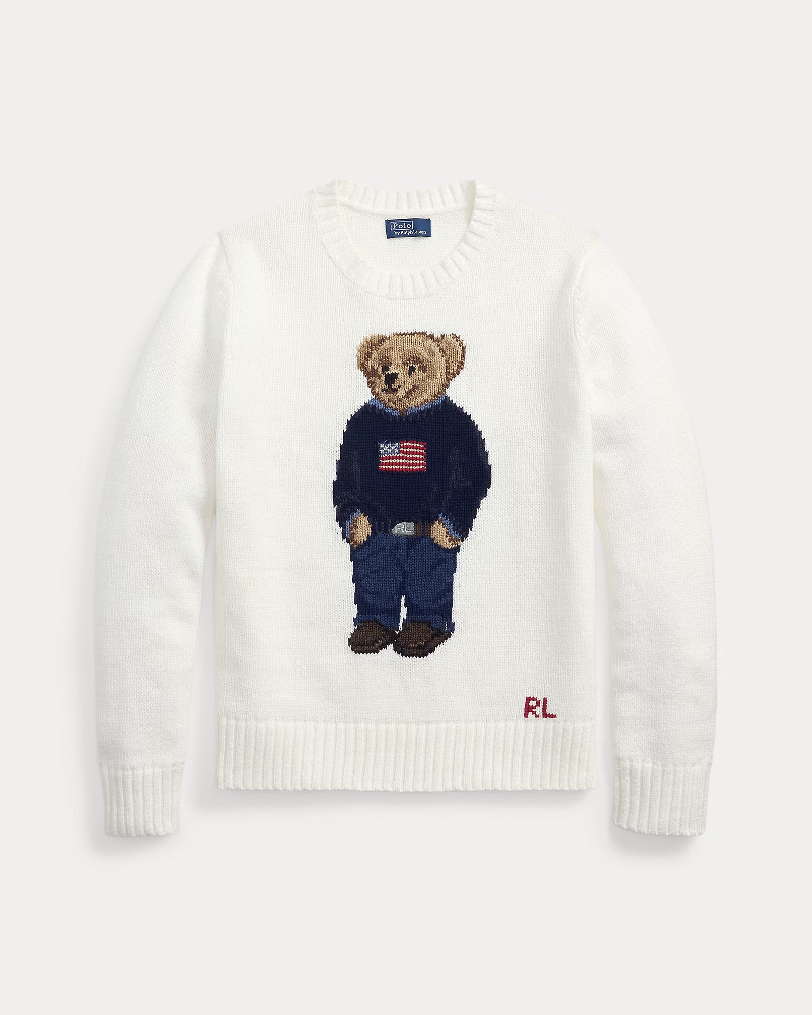 Ralph Lauren Women Polo Bear Cotton-Linen Sweater  -  Deckwash White Multi