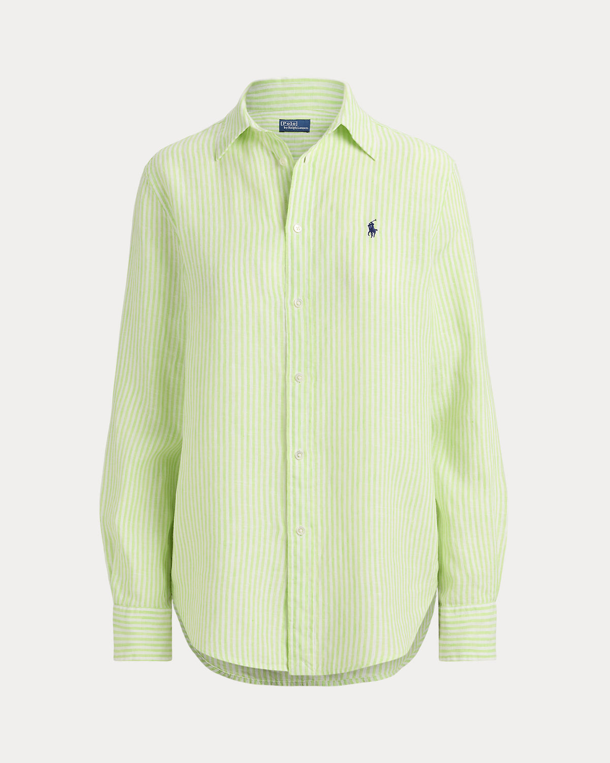 Ralph Lauren Women Classic Fit Striped Linen Shirt  -  Electric Lime/White