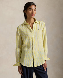 Ralph Lauren Women Classic Fit Striped Linen Shirt  -  Yellow/Blue/ White