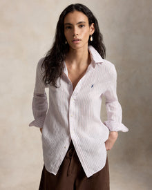 Ralph Lauren Women Classic Fit Striped Linen Shirt  -  Pink/White